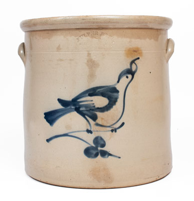 Six-Gallon FULPER BROS. / FLEMINGTON, N.J. Stoneware Bird Crock, c1881-98