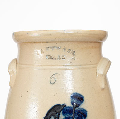 Six-Gallon N.A. WHITE & SON / UTICA, N.Y. Paddletail Bird Stoneware Churn