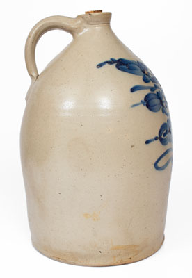 Five-Gallon N. CLARK, JR / ATHENS, NY Stoneware Jug w/ Elaborate Cobalt Floral Decoration