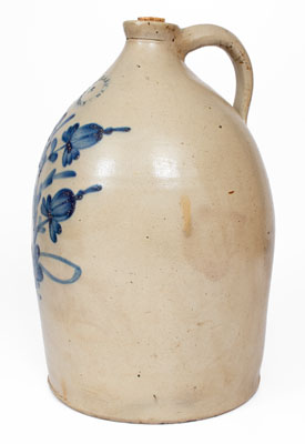 Five-Gallon N. CLARK, JR / ATHENS, NY Stoneware Jug w/ Elaborate Cobalt Floral Decoration