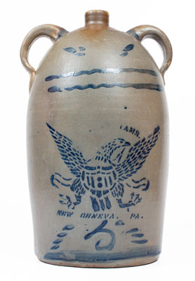 Five-Gallon R.T. WILLIAMS / NEW GENEVA, PA Stoneware Double-Handled Jug, c1880