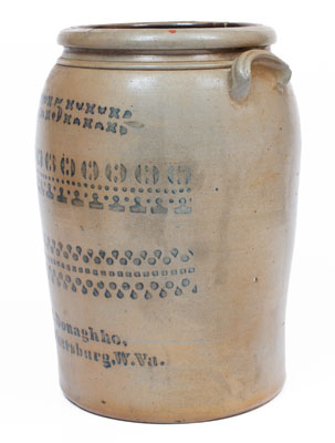 Five-Gallon A.P. Donaghho, / Parkersburg, W. Va. Stoneware Jar, circa 1880