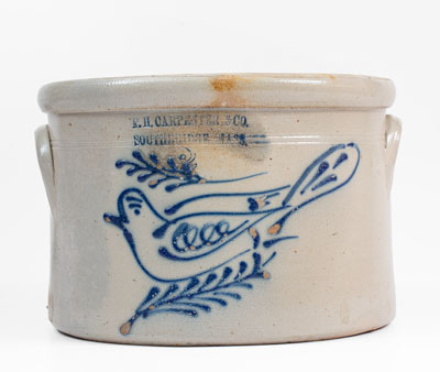 Scarce Butter Crock w/ Southbridge, MA Advertising and Dove Decoration, attrib. F.B. Norton