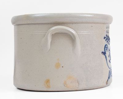 Scarce Butter Crock w/ Southbridge, MA Advertising and Dove Decoration, attrib. F.B. Norton