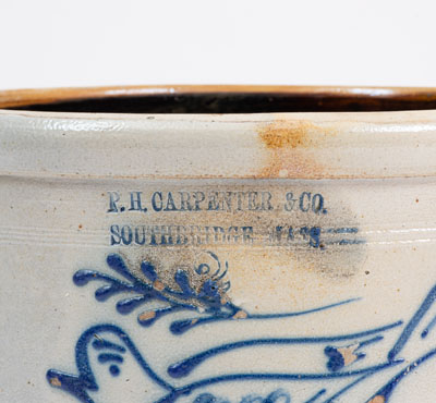 Scarce Butter Crock w/ Southbridge, MA Advertising and Dove Decoration, attrib. F.B. Norton