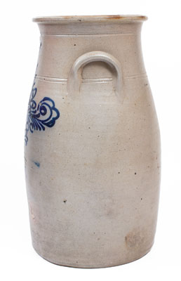 Five-Gallon WORCESTER (Massachusetts) Stoneware Churn w/ Cobalt Floral Decoration