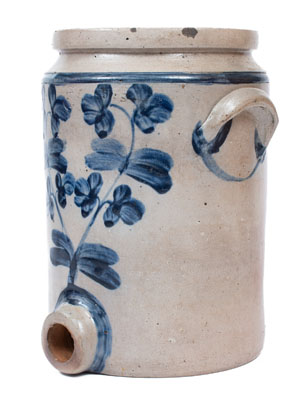 Three-Gallon Baltimore Stoneware Water Cooler w/ Cobalt Clover Decoration, c1860