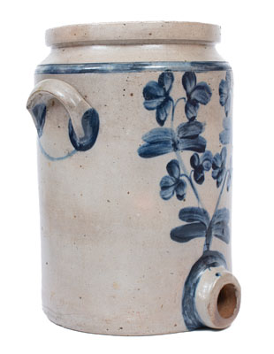 Three-Gallon Baltimore Stoneware Water Cooler w/ Cobalt Clover Decoration, c1860