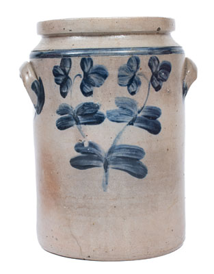 Three-Gallon Baltimore Stoneware Water Cooler w/ Cobalt Clover Decoration, c1860