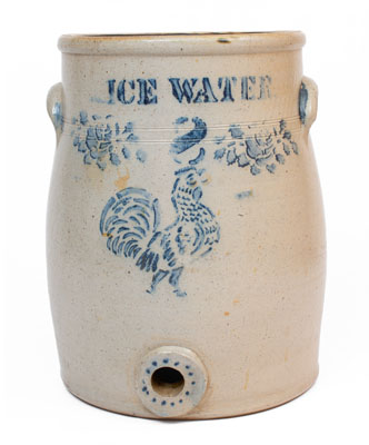 Eight-Gallon Ohio ICE WATER Cooler w/ Stenciled Rooster Motif