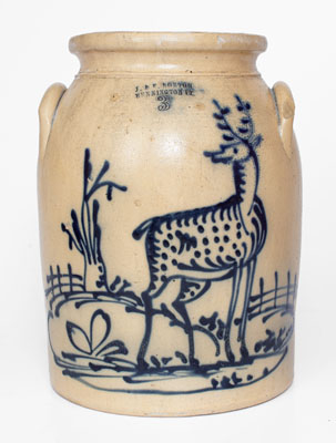 Outstanding J. & E. NORTON / BENNINGTON, VT Stoneware Jar w/ Elaborate Standing Deer Decoration