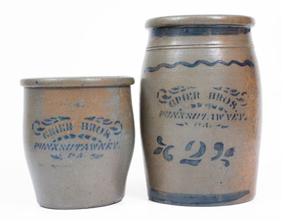 Two Stoneware Jars Stenciled GRIER BROS. / PUNXSUTAWNEY / PA