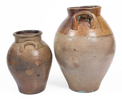 Two Iron-Decorated Stoneware Jars, Stamped BOSTON, early 19th century