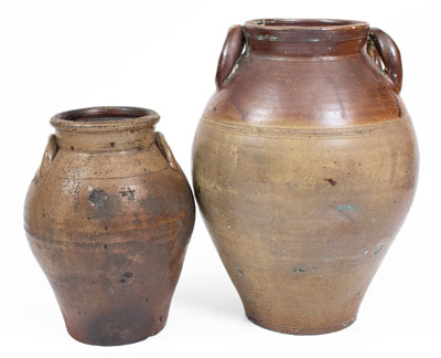 Two Iron-Decorated Stoneware Jars, Stamped BOSTON, early 19th century