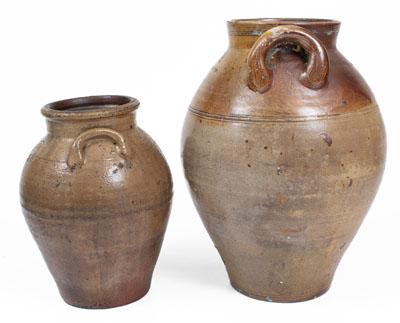 Two Iron-Decorated Stoneware Jars, Stamped BOSTON, early 19th century