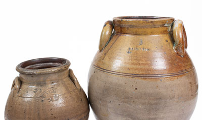 Two Iron-Decorated Stoneware Jars, Stamped BOSTON, early 19th century