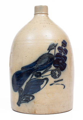 Three-Gallon N.A. WHITE & SON, / UTICA, N.Y. Stoneware Jug w/ Cobalt Paddletail Bird Design