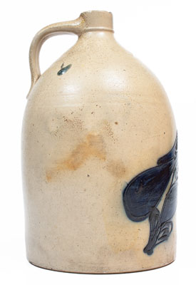 Three-Gallon N.A. WHITE & SON, / UTICA, N.Y. Stoneware Jug w/ Cobalt Paddletail Bird Design