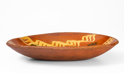 Slip-Decorated Pennsylvania Redware Loaf Dish, late 18th or early 19th century