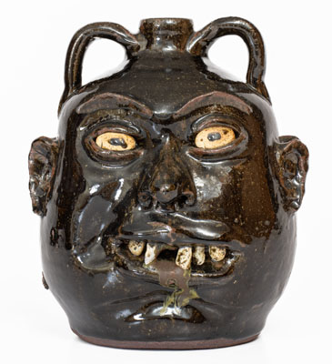 Lanier Meaders Alkaline-Glazed Stoneware Double Face Jug, Cleveland, GA, circa 1975