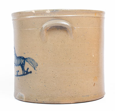 Exceedingly Rare A.O. WHITTEMORE. / HAVANA, N.Y. Stoneware Crock w/ Cobalt Horses Decoration