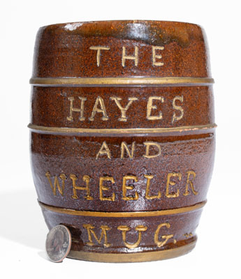 Scarce Glazed Redware Political Mug, THE / HAYES / AND / WHEELER / MUG, 1876