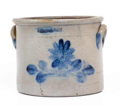 One-Gallon J.W. COWDEN (Harrisburg, Pennsylvania) Stoneware Crock, c1861-1865