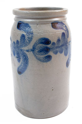 H.C. SMITH / ALEXA (Alexandria, VA) Stoneware Jar w/ Cobalt Floral Decoration, c1835