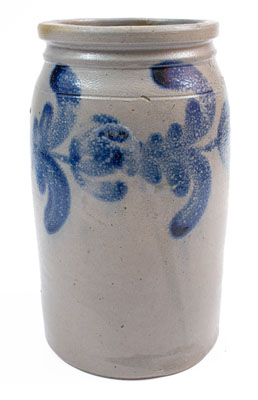 H.C. SMITH / ALEXA (Alexandria, VA) Stoneware Jar w/ Cobalt Floral Decoration, c1835