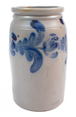 H.C. SMITH / ALEXA (Alexandria, VA) Stoneware Jar w/ Cobalt Floral Decoration, c1835