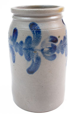 H.C. SMITH / ALEXA (Alexandria, VA) Stoneware Jar w/ Cobalt Floral Decoration, c1835