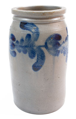 H.C. SMITH / ALEXA (Alexandria, VA) Stoneware Jar w/ Cobalt Floral Decoration, c1835