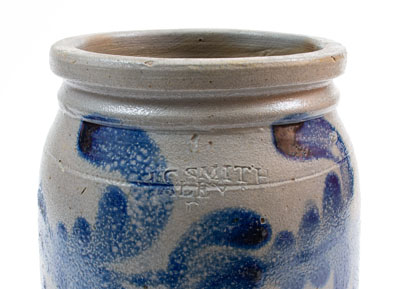 H.C. SMITH / ALEXA (Alexandria, VA) Stoneware Jar w/ Cobalt Floral Decoration, c1835