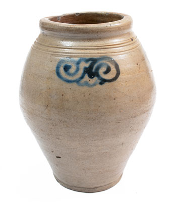 Stoneware Jar w/ Cobalt Watch Spring Decoration, New York City or Cheesequake, NJ, 18th century