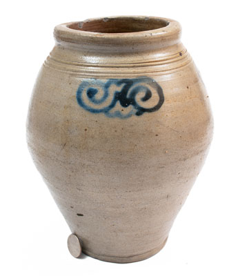 Stoneware Jar w/ Cobalt Watch Spring Decoration, New York City or Cheesequake, NJ, 18th century