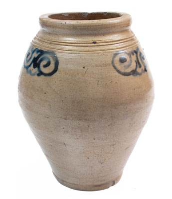 Stoneware Jar w/ Cobalt Watch Spring Decoration, New York City or Cheesequake, NJ, 18th century