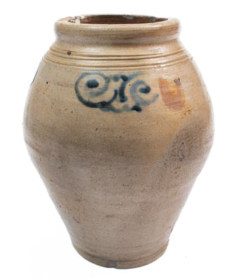 Stoneware Jar w/ Cobalt Watch Spring Decoration, New York City or Cheesequake, NJ, 18th century