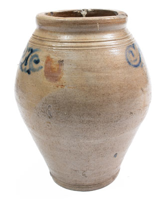 Stoneware Jar w/ Cobalt Watch Spring Decoration, New York City or Cheesequake, NJ, 18th century