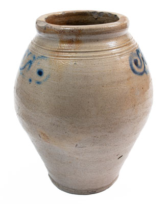 Stoneware Jar w/ Cobalt Watch Spring Decoration, New York City or Cheesequake, NJ, 18th century