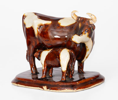 Glazed Stoneware Cow and Calf Figural, Monmouth Stoneware Co. or Red Wing Stoneware Co.