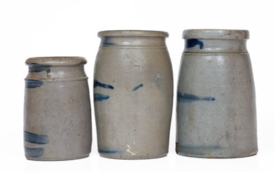 Three Western PA Stoneware Jars w/ Cobalt Stripe Decoration, c1880