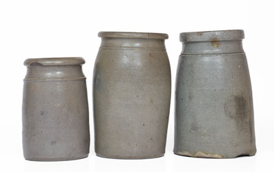 Three Western PA Stoneware Jars w/ Cobalt Stripe Decoration, c1880