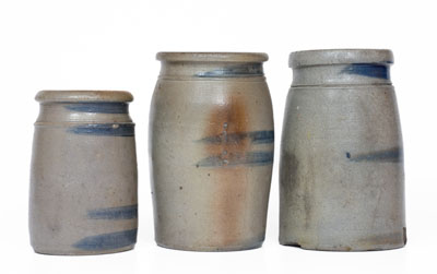 Three Western PA Stoneware Jars w/ Cobalt Stripe Decoration, c1880