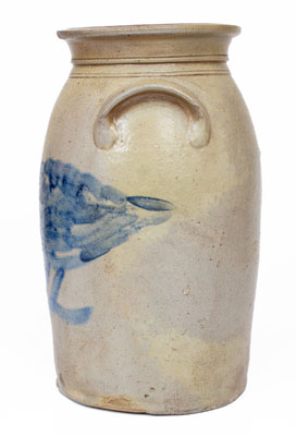 Outstanding Ohio Stoneware Churn w/ Folky Cobalt Turkey Decoration, circa 1870