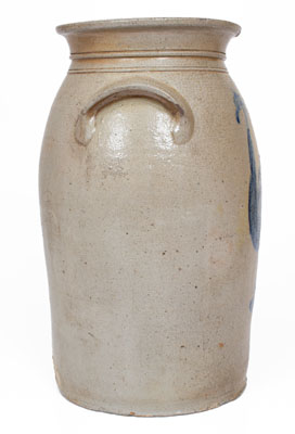 Outstanding Ohio Stoneware Churn w/ Folky Cobalt Turkey Decoration, circa 1870