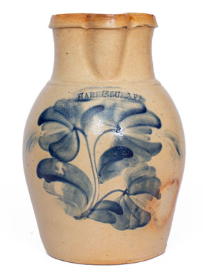 Rare HARRISBURG, PA Stoneware Pitcher w/ Elaborate Decoration, attrib. John Young, circa 1856-58