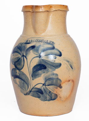 Rare HARRISBURG, PA Stoneware Pitcher w/ Elaborate Decoration, attrib. John Young, circa 1856-58