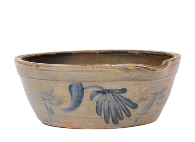 Scarce Stoneware Milkpan with Cobalt Floral Decoration, attrib. Henry Harrison Remmey, Philadelphia