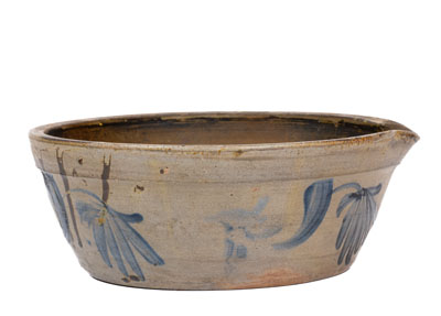 Scarce Stoneware Milkpan with Cobalt Floral Decoration, attrib. Henry Harrison Remmey, Philadelphia