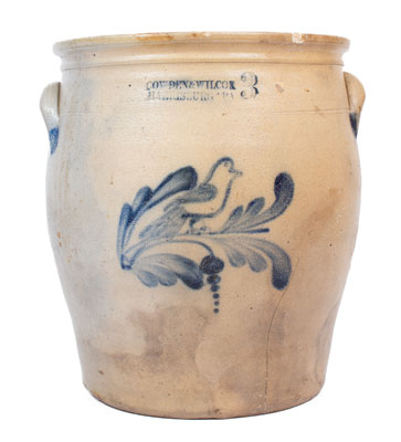 Three-Gallon COWDEN & WILCOX / HARRISBURG, PA Stoneware Jar w/ Cobalt Bird-and-Floral Design